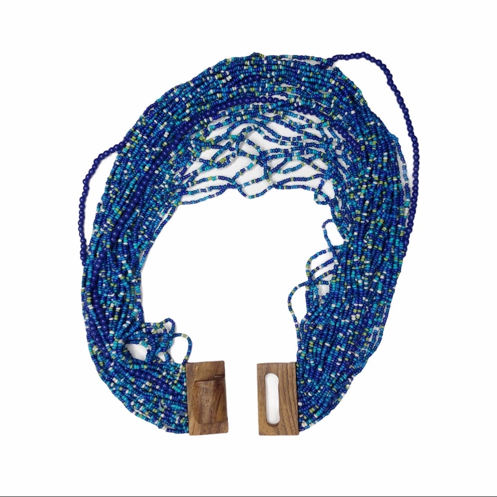 Multi Strand Waterfall Beaded Necklace Blue 18" - Picture 3 of 4